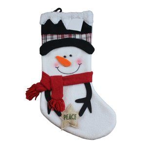 Hobby Lobby Whimsical Snowman Peace Fleece White Black Christmas Stocking NWT